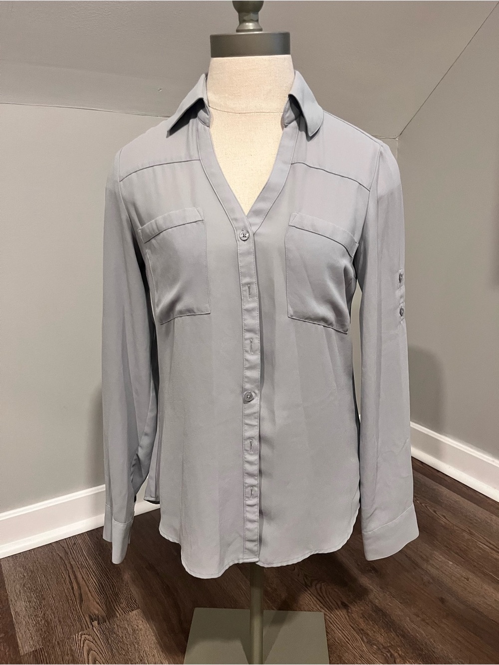 Express Light Gray Button-Down Shirt